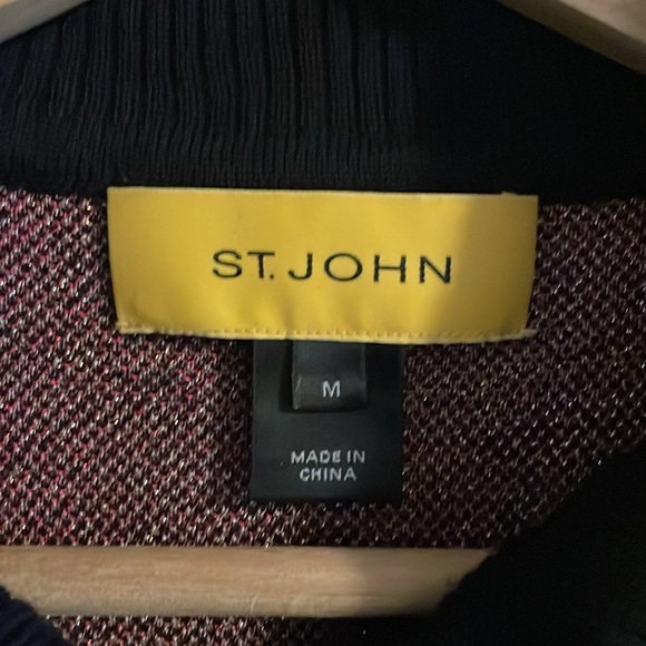 St. John Cardigan Sweater Women’s Size Medium Wool Metallic Pink Black - Picture 5 of 7